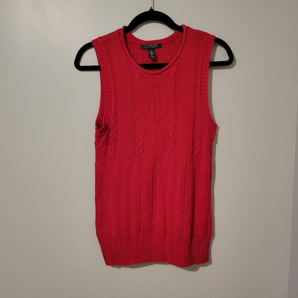 Ralph Lauren Red Cable Knit Linen Cotton Preppy Sweater Vest. Size M - Picture 2 of 6